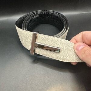 Tom Ford Cream T-Bar Belt EU 100